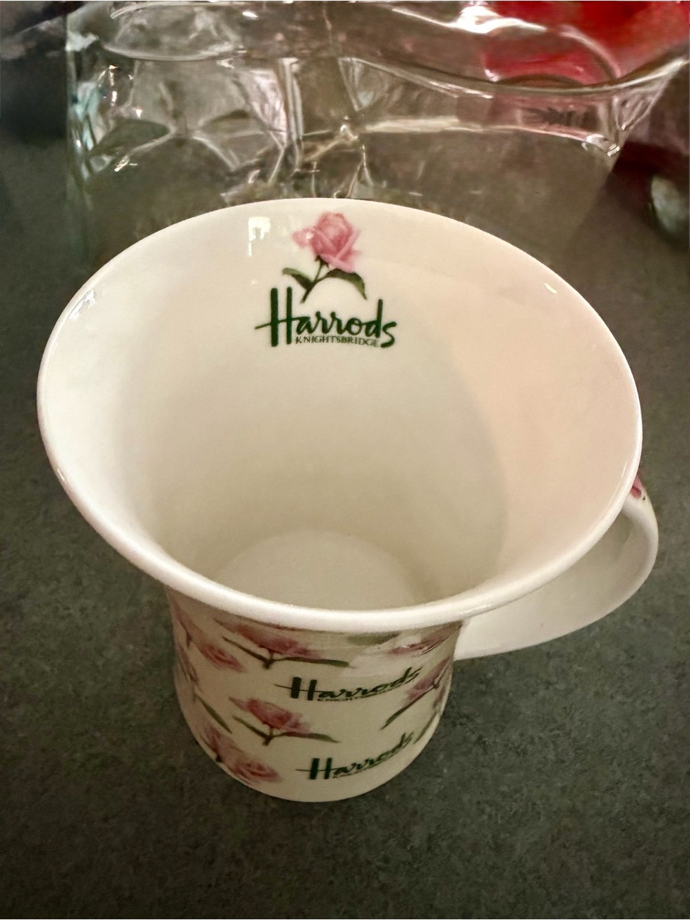 Harrods White Mug with Pink Rose Motif
